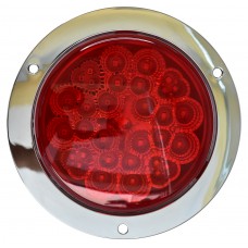 PLAFON REDONDO Bisel Cromado (Luz Led Alta-Baja-Estrobo) 12-24v con 32 Leds 10.2 cm ROJO PLAFON REDONDO Bisel Cromado (Luz Led Alta-Baja-Estrobo) 12-24v con 32 Leds 10.2 cm ROJO
