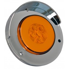 PLAFON REDONDO Bisel Cromado con Visera Ojo de Angel Tipo Gel (Luz Alta-Fija-Estrobo) 12-24v con 6 Leds 6.1 cm AMBAR