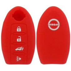 FUNDA DE SILICON PARA CONTROL NISSAN de presencia 4 botones con logo Color Rojo