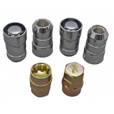 TUERCA CROMADA PARA RIN UNIVERSAL DE SEGURIDAD 14 X 1.5 mm Incluye 4 pzas. y 2 Llaves