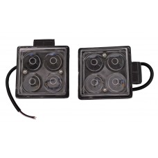 FARO CUADRADO 3 Polos 12w (Luz Led Fija-Estrobo) 12/24v con 4 Leds 15cm X 15cm AMBAR (2 Piezas) 
