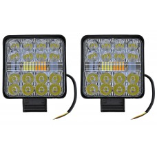 FARO CUADRADO Mini Codigo Central Tipo Patrulla (Luz-Fija-Estrobo) 16 leds 12/24v 8.5x8.5cm AMBAR/BLANCO (2 Piezas)