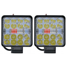 FARO CUADRADO Mini Codigo Central Tipo Patrulla (Luz-Fija-Estrobo) 16 leds 12/24v 8.5x8.5cm ROJO/AZUL/BLANCO (2 Piezas)