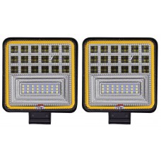 FARO CUADRADO Con Arillo Cob Contra Agua (Luz-Fija-Estrobo) 126watts 42 leds 12/24v 10.5x2.5x12.5cm AMBAR/BLANCO (2 Piezas)