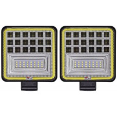 FARO CUADRADO Con Arillo Cob Contra Agua (Luz-Fija-Estrobo) 42 leds 12/24v 10.5x2.5x12.5cm BLANCO (2 Piezas)