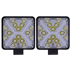 FARO CUADRADO Contra Agua (Luz-Fija-Estrobo) 48watts 16 leds 12/24v 10.5x2cm AZUL/BLANCO (2 Piezas)