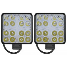 FARO CUADRADO Contra Agua (Luz-Fija-Estrobo) 48watts 16 leds 12/24v 10.5x2cm AZUL/BLANCO (2 Piezas)