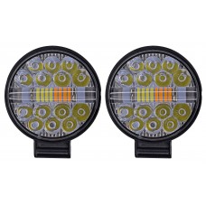 FARO REDONDO Mini Codigo Central Tipo Patrulla (Luz-Fija-Estrobo) 14 leds 12/24v 8.5x8.5cm AMBAR/BLANCO (2 Piezas)
