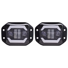 FARO RECTANGULAR (Luz-Fija-Alta-Baja) 20 watts 12/24v 12 x 9x 4.5 cm (2 Piezas) AMBAR-