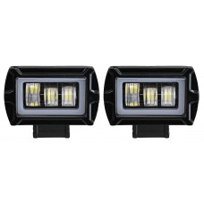FARO RECTANGULAR Con Arillo (Luz-Fija) 30 Watts 12/24v 8 x 5.5 x 5 cm  (2 Piezas) ROJO-BLANCO