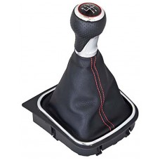 PERILLA PALANCA VELOCIDADES VOLKSWAGEN Jetta-Golf A4 6 Velocidades Mod. 05-14 FUNDA DE PIEL Base Filo Rojo Perilla de Piel