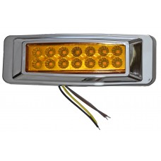 PLAFON RECTANGULAR Base Cromada (Luz Fija Baja-Alta Estrobo) 14 Leds 12/24v 4.1cm X 16cm ROJO