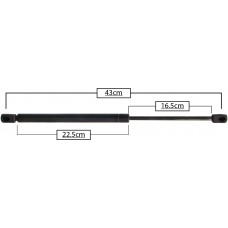 AMORTIGUADOR PARA PUERTA TRASERA DE GAS JEEP Patriot Mod. 07-10 Largo=43 Cilindro=22.5 Varilla=16.5 cm 