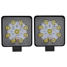 FARO CUADRADO Base Negra 3 Polos 27w (Luz Led Fija-Estrobo) 12-24v con 9 Leds BLANCO 4