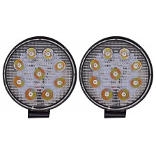 FARO REDONDO 27w 2 Polos (Luz Led Fija-Estrobo BLANCO-AMBAR) 12-24v con 9 Leds 10.2 cm (2 pzas)