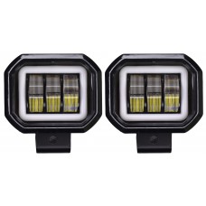 FARO RECTANGULAR Ojo de Angel Tipo Gel (Fija-AMBAR) (Luz Led Fija-Estrobo BLANCO) 30w 12-24v 7.6 x 5.9 cm (2 pzas)